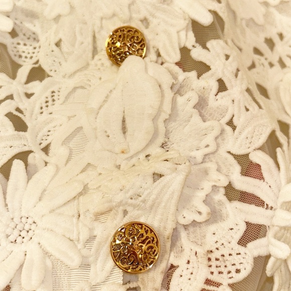 MICHAEL SIMON Textured white Floral Sheer Cropped Blazer Gold hardware SZ:Small - Picture 9 of 16